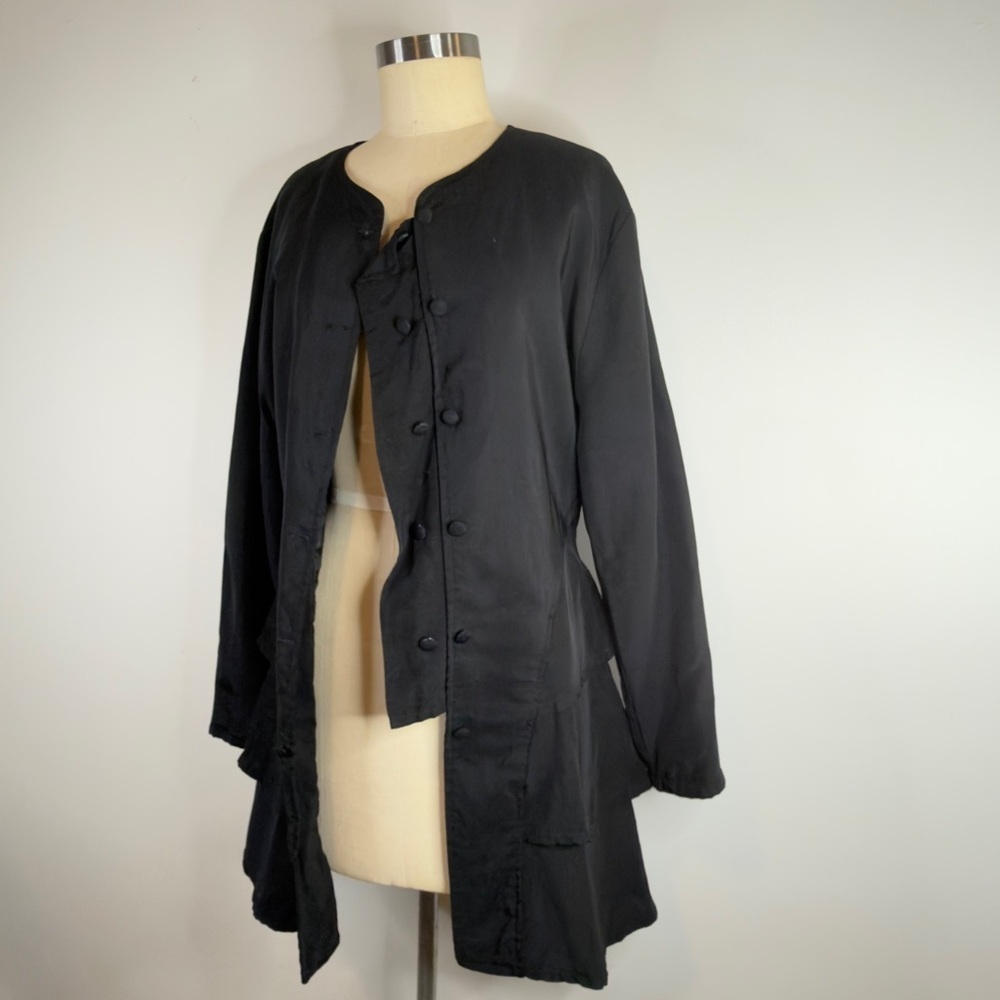 Vintage 90s Faust Paris Black Ruffle Tiered Duster Tunic Size Medium